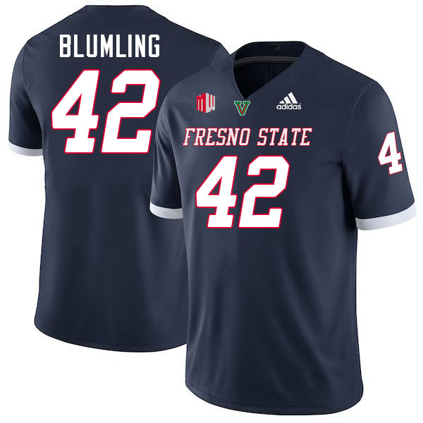 Fresno State Bulldogs #42 Lucas Blumling College Football Jerseys Stitched-Navy Fresno State Bulldogs #42 Lucas Blumling College Football Jerseys Stitched-Navy